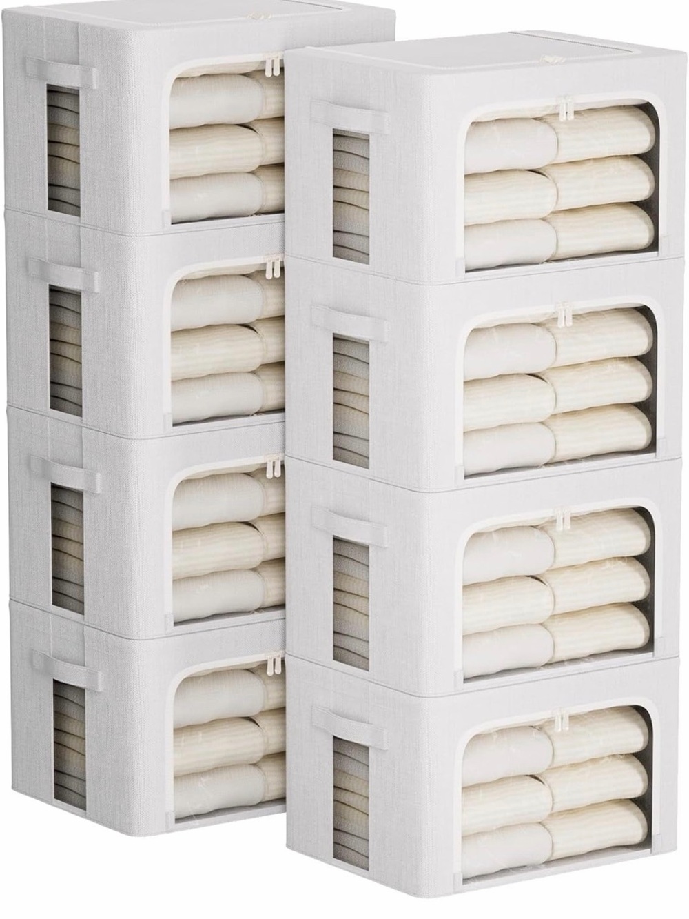 Stackable White Foldable Storage Boxes — Set of 8
